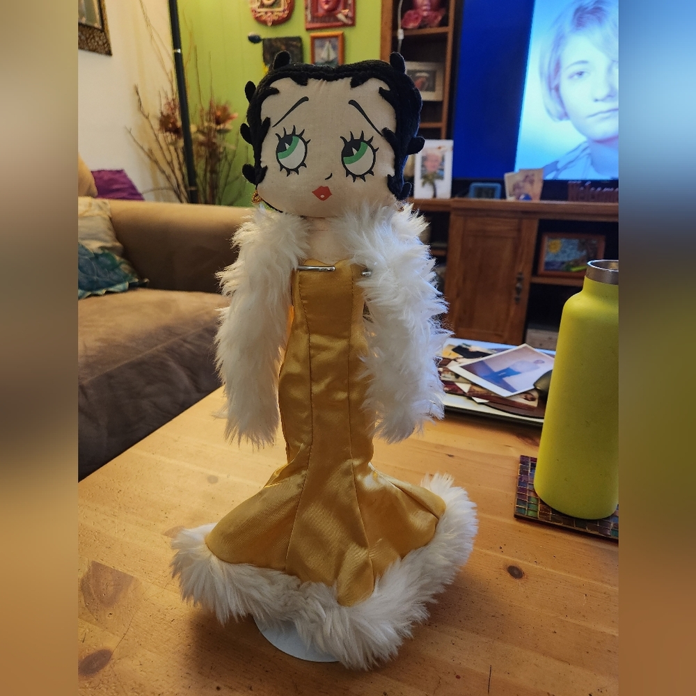 Betty Boop Doll, vintage, gold formal dress with shawl